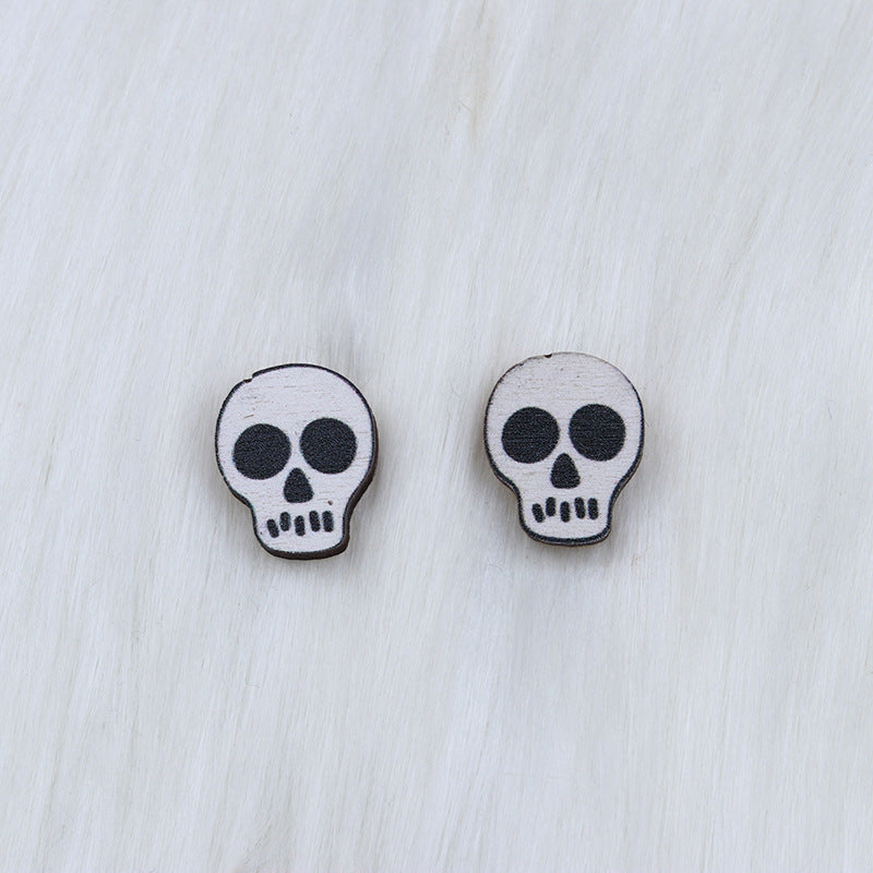 Wholesale Skull Spider Ghost Wood Earrings